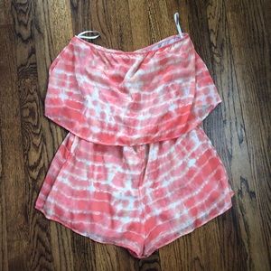 Strapless tie dye coral romper - size medium